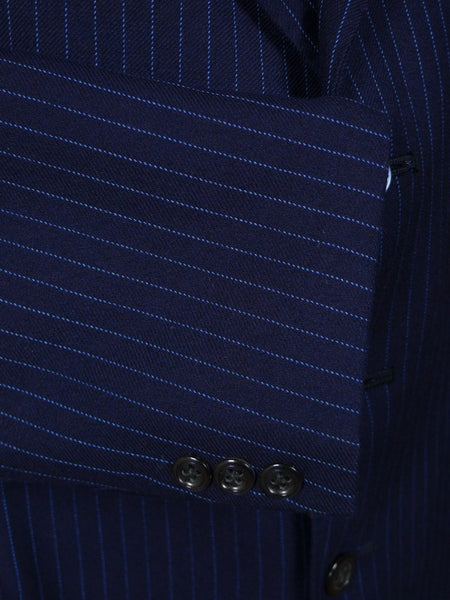 1960s 1970s Vintage Tailored Navy Blue Rope-Stripe Suit 42R
