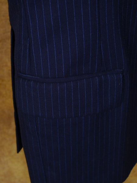 1960s 1970s Vintage Tailored Navy Blue Rope-Stripe Suit 42R