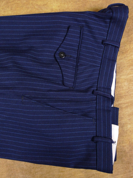 1960s 1970s Vintage Tailored Navy Blue Rope-Stripe Suit 42R