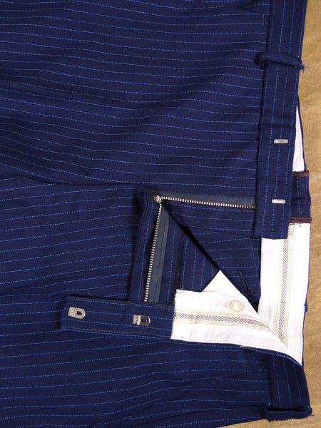 1960s 1970s Vintage Tailored Navy Blue Rope-Stripe Suit 42R