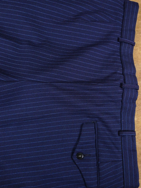 1960s 1970s Vintage Tailored Navy Blue Rope-Stripe Suit 42R