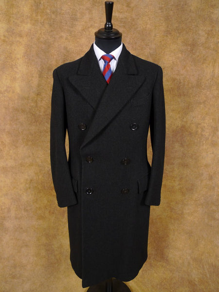 1940s 1950s Harrods London Heavyweight Charcoal Grey D/B Overcoat 38