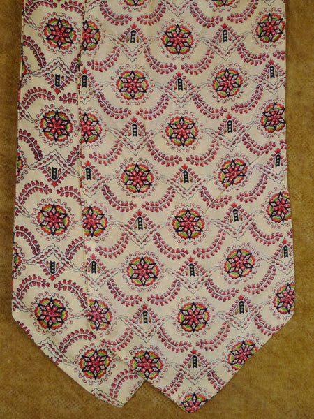 1950s Vintage Sammy Cream / Red Pattern Rayon Cravat