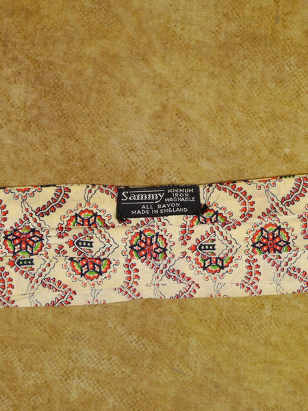 1950s Vintage Sammy Cream / Red Pattern Rayon Cravat