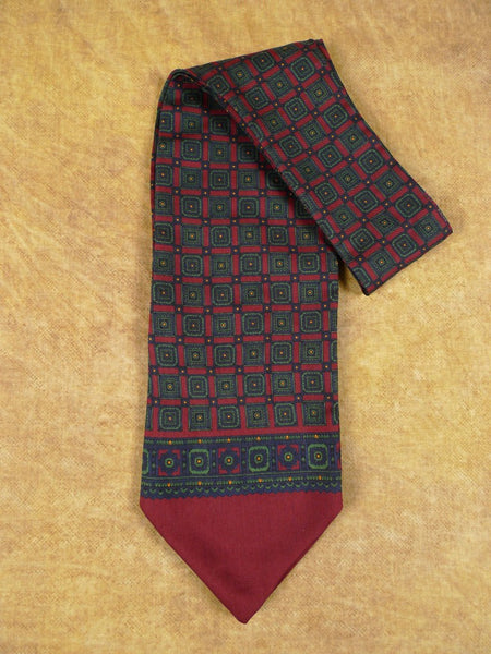 1950s 1960s Vintage Red / Green & Blue Pattern Rayon Cravat
