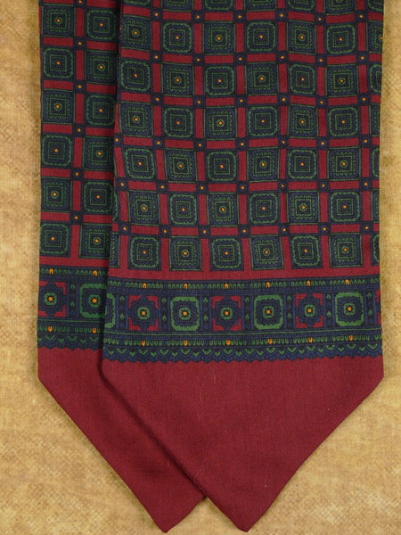 1950s 1960s Vintage Red / Green & Blue Pattern Rayon Cravat