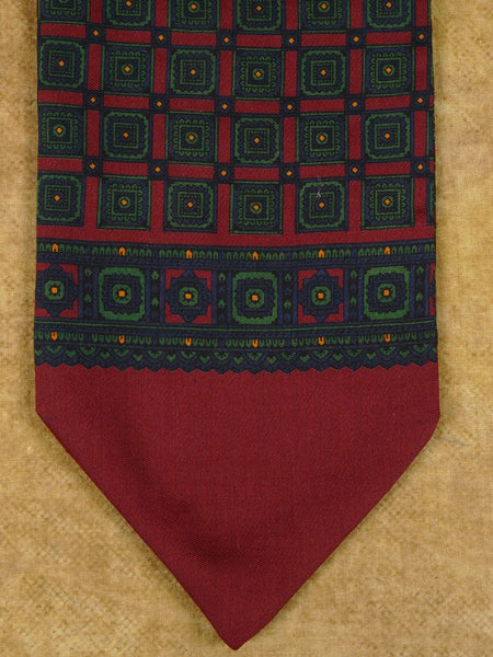 1950s 1960s Vintage Red / Green & Blue Pattern Rayon Cravat