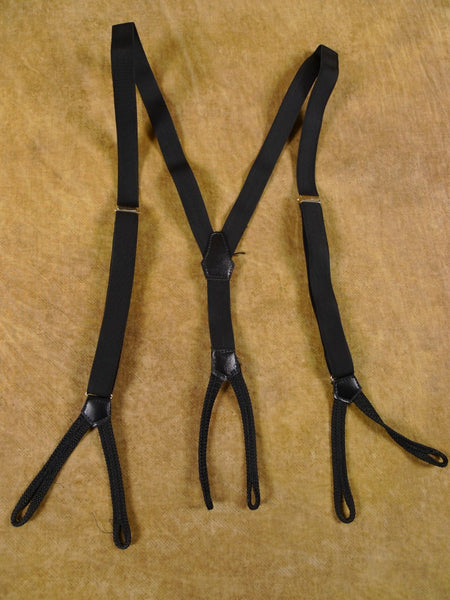 1960s Lightweight Black Wool Dinner Trousers w/ Black Braces 40S