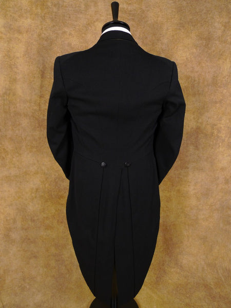 1940s 1950s Tailored Black Barathea Wool Evening Tailcoat 36L