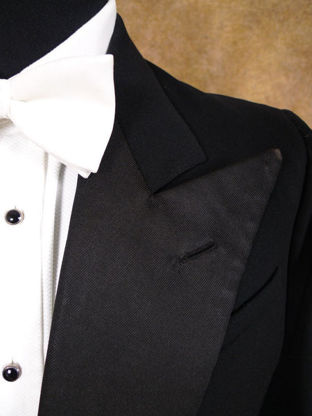 1940s 1950s Tailored Black Barathea Wool Evening Tailcoat 36L