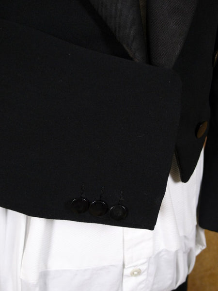 1940s 1950s Tailored Black Barathea Wool Evening Tailcoat 36L