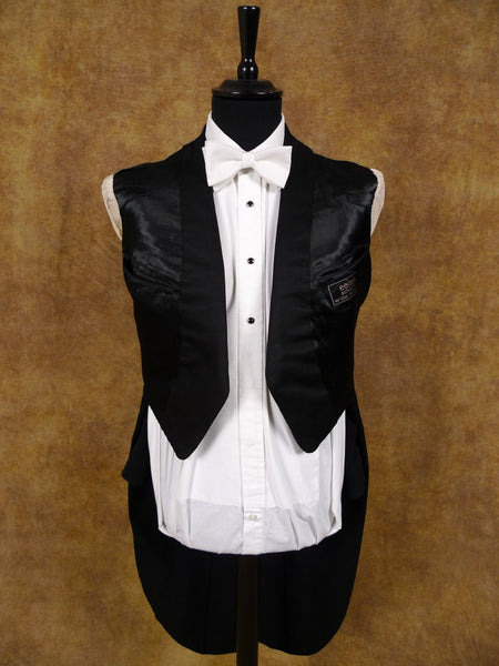 1940s 1950s Tailored Black Barathea Wool Evening Tailcoat 36L