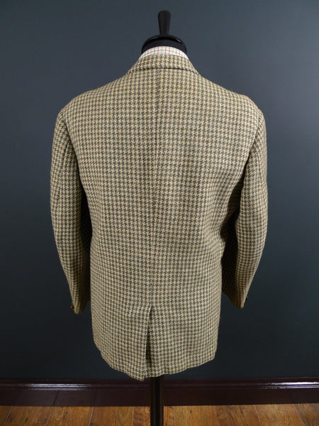 1950s 1960s Vintage Green Houndstooth Harris Tweed Jacket 44S