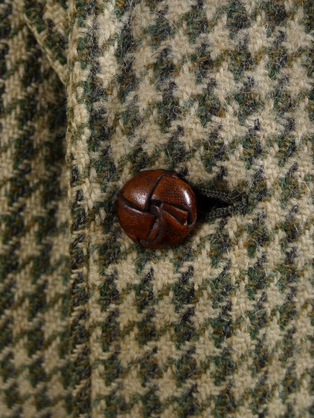 1950s 1960s Vintage Green Houndstooth Harris Tweed Jacket 44S