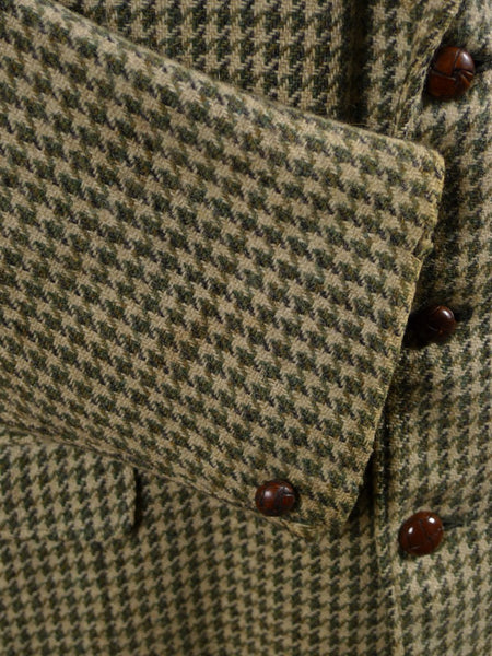 1950s 1960s Vintage Green Houndstooth Harris Tweed Jacket 44S