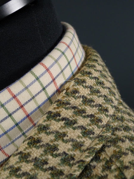 1950s 1960s Vintage Green Houndstooth Harris Tweed Jacket 44S