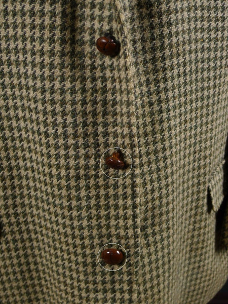 1950s 1960s Vintage Green Houndstooth Harris Tweed Jacket 44S