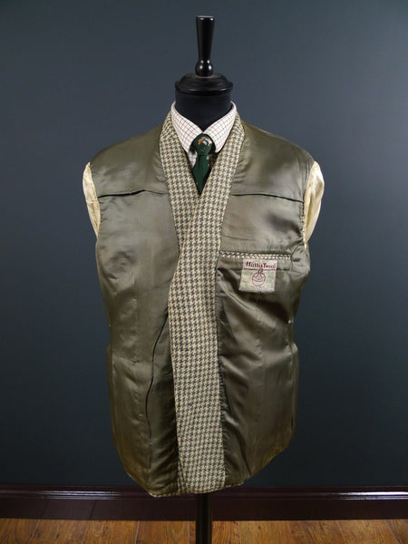 1950s 1960s Vintage Green Houndstooth Harris Tweed Jacket 44S
