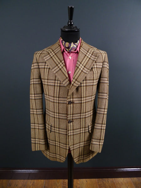 1960S 1970S Bold Check Brown Twist Wool Sports Jacket 39R