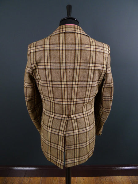 1960S 1970S Bold Check Brown Twist Wool Sports Jacket 39R