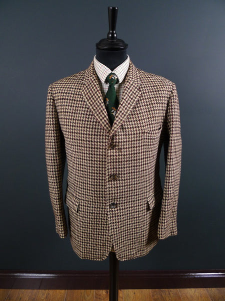 1950s 1960s Vintage Heavyweight Cream / Red & Black Check Harris Tweed Jacket 42S