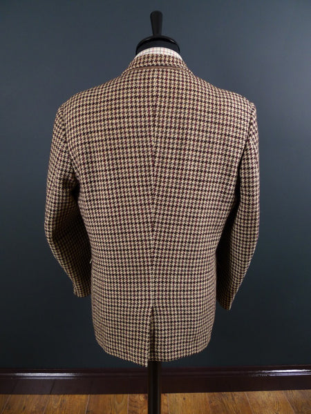 1950s 1960s Vintage Heavyweight Cream / Red & Black Check Harris Tweed Jacket 42S