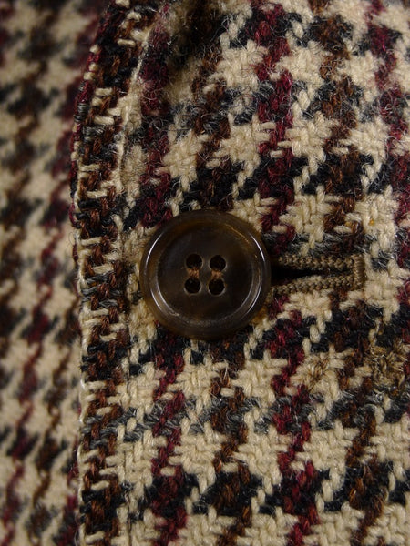 1950s 1960s Vintage Heavyweight Cream / Red & Black Check Harris Tweed Jacket 42S