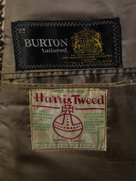 1950s 1960s Vintage Heavyweight Cream / Red & Black Check Harris Tweed Jacket 42S