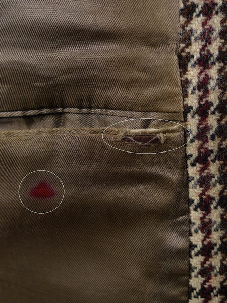 1950s 1960s Vintage Heavyweight Cream / Red & Black Check Harris Tweed Jacket 42S