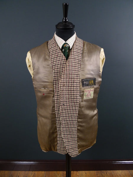 1950s 1960s Vintage Heavyweight Cream / Red & Black Check Harris Tweed Jacket 42S