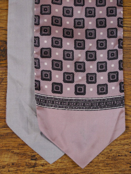 1950s 1960s Vintage Pale Pink & Charcoal Grey Pattern Rayon Cravat