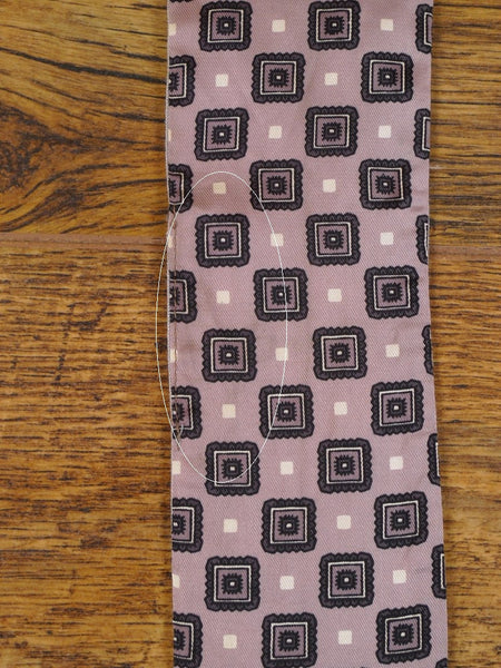 1950s 1960s Vintage Pale Pink & Charcoal Grey Pattern Rayon Cravat