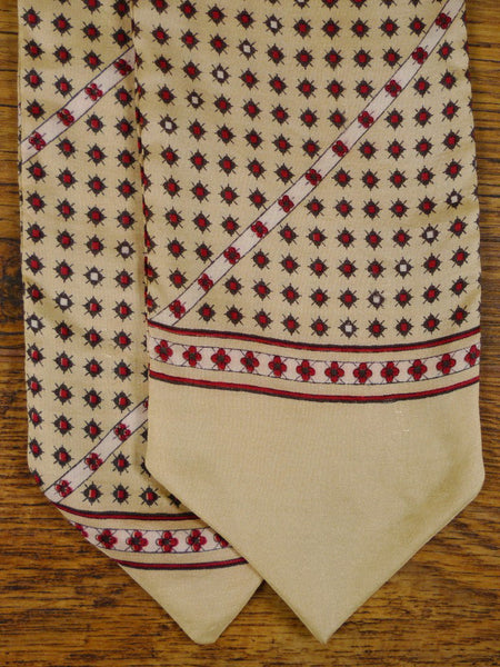 1950s 1960s Vintage Cream / Red Pattern Rayon Cravat