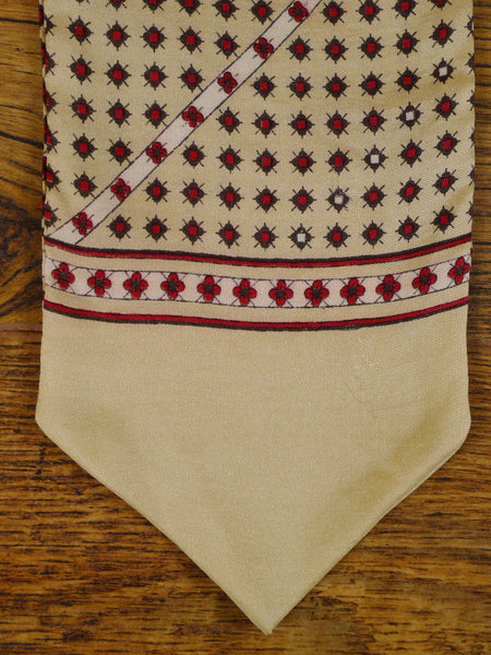 1950s 1960s Vintage Cream / Red Pattern Rayon Cravat