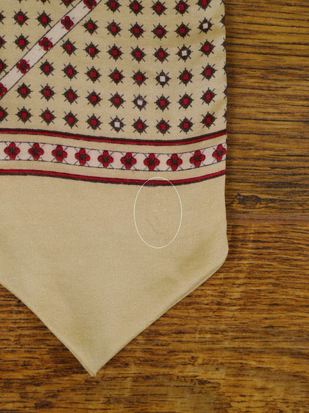 1950s 1960s Vintage Cream / Red Pattern Rayon Cravat