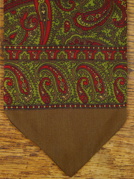 1950s 1960s Vintage Brown / Red & Green Paisley Pattern Rayon Cravat