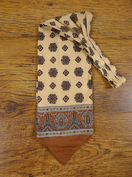 1950s 1960s Vintage Cream / Black & Brown Pattern Rayon Cravat