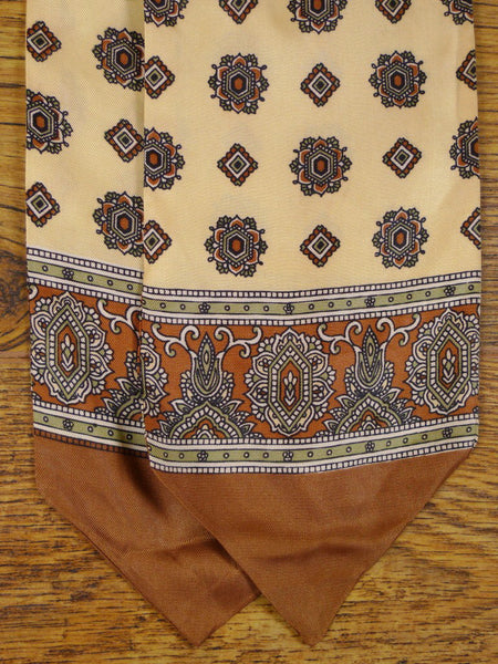 1950s 1960s Vintage Cream / Black & Brown Pattern Rayon Cravat