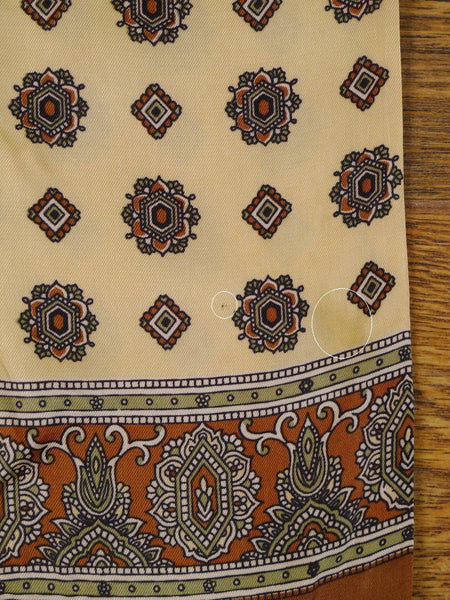 1950s 1960s Vintage Cream / Black & Brown Pattern Rayon Cravat