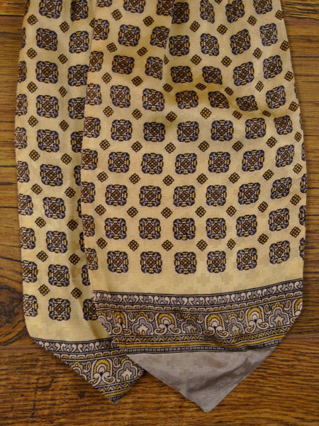 1950s 1960s Vintage Cream / Grey & Black Pattern Rayon Cravat