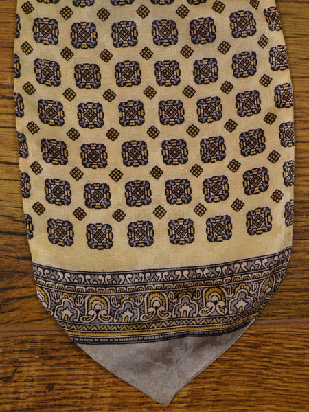 1950s 1960s Vintage Cream / Grey & Black Pattern Rayon Cravat