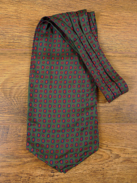 1950s 1960s Vintage Green / Red & Blue Pattern Rayon Cravat