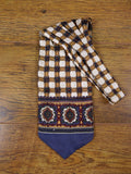 1950s 1960s White / Blue & Beige Pattern Rayon Cravat