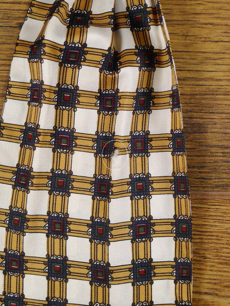 1950s 1960s White / Blue & Beige Pattern Rayon Cravat