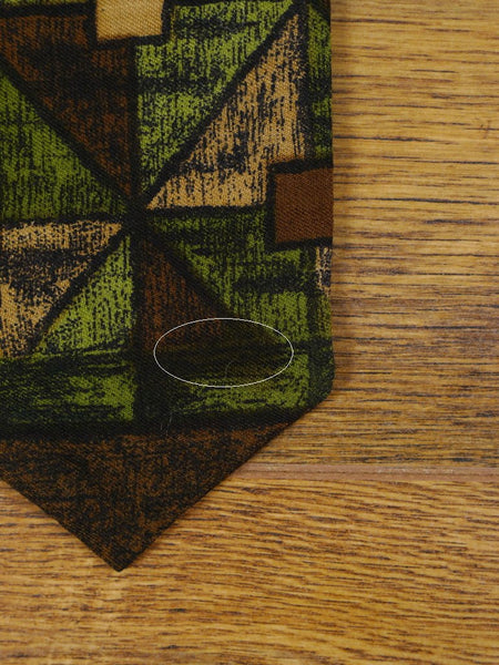 1950s Vintage Brown / Green Geometric Pattern Rayon Cravat
