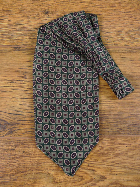 1950s 1960s Green / Burgundy Geometric Pattern Cravat