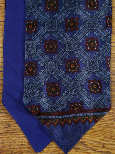 1950s 1960s Vintage Blue / Red Pattern Rayon Cravat