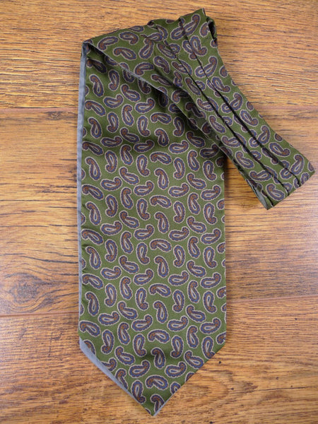 1950s 1960s Vintage Green / Blue Paisley Pattern Silk & Cotton Cravat