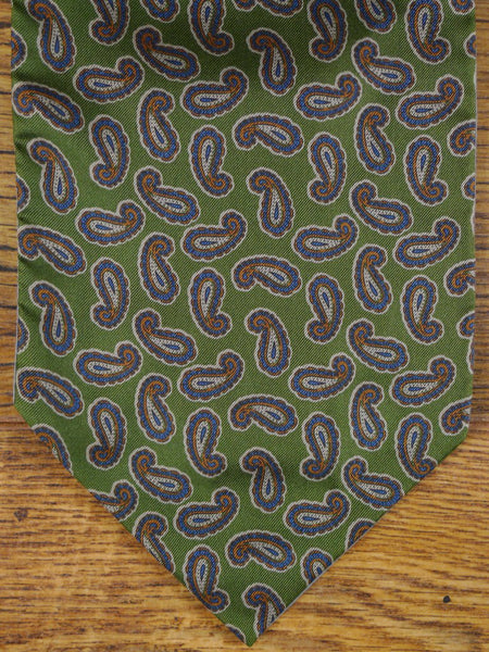 1950s 1960s Vintage Green / Blue Paisley Pattern Silk & Cotton Cravat