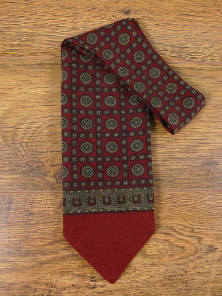 1950s 1960s Vintage Red / Black & Greed Pattern Rayon Cravat
